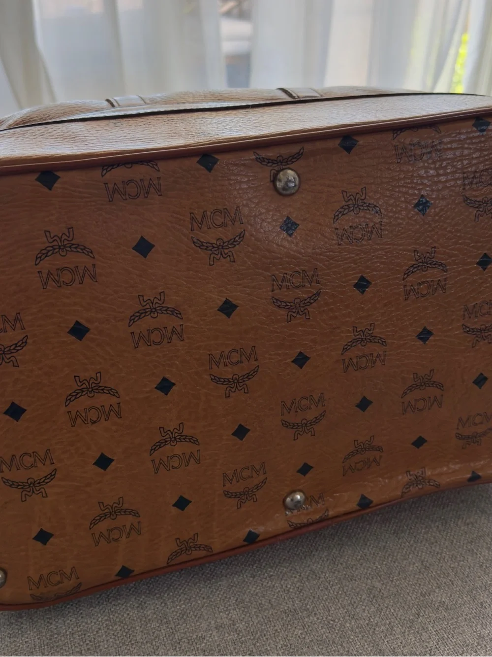 MCM Cognac Brown Visetos Monogram Duffel Bag